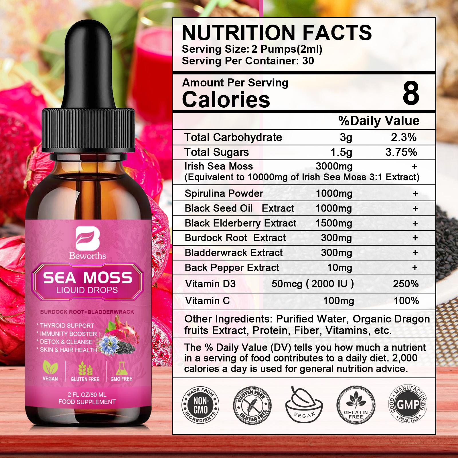 BEWORTHS 3000MG Seamoss Liquid - đánh giá và giá Root Stimulator Liquid